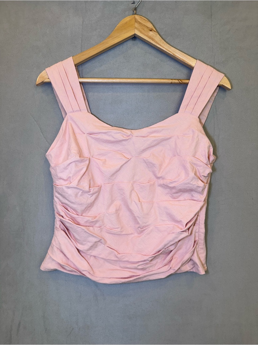 Express Pink Linen Blend Corset Top M Ruched Bust Wide Strap Y2K Coquette